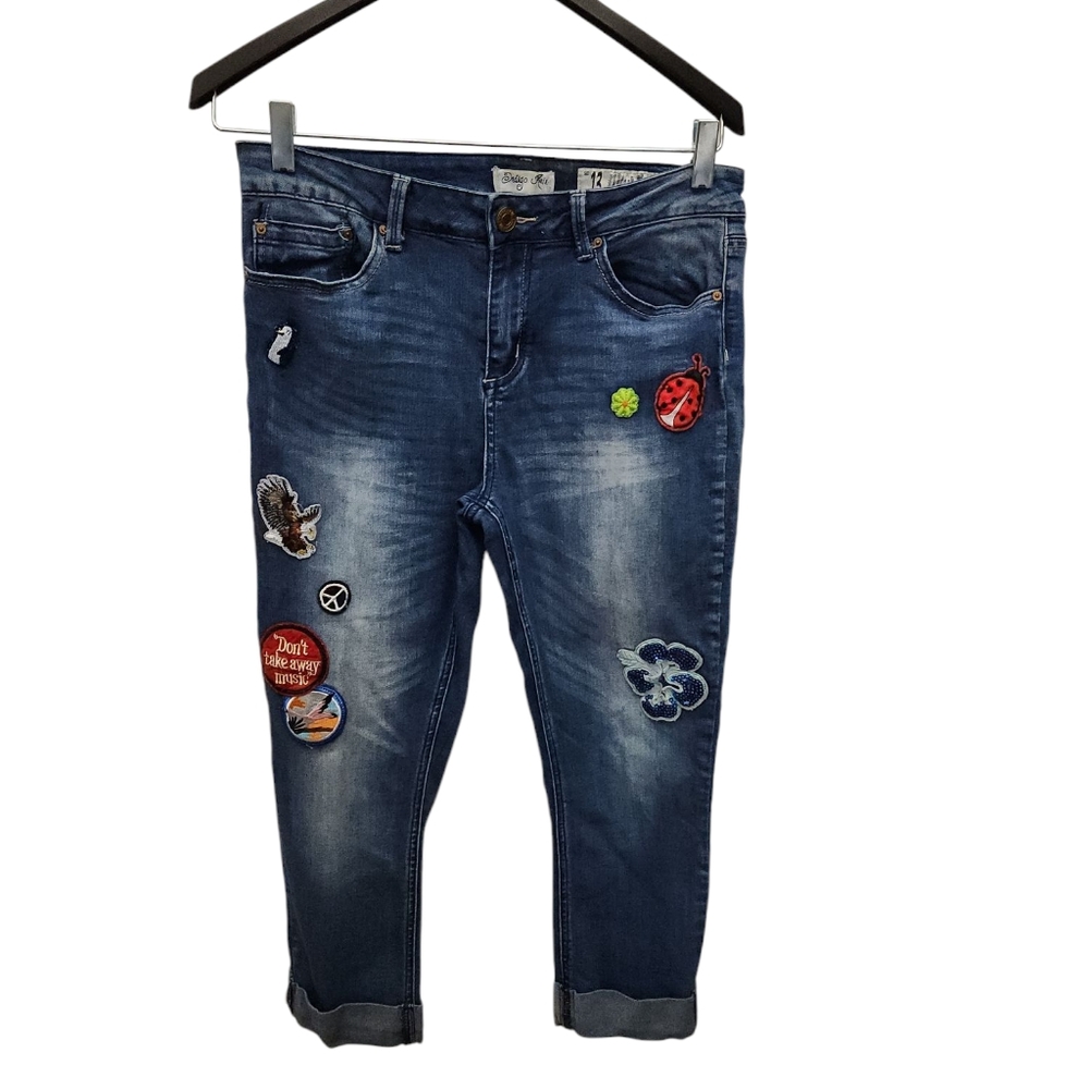 Indigo Rein BOHO Capri Jeans with Embroidered Patches Jr. Size 13